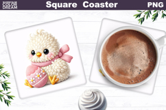 Cute Chicken Glasses Square Coaster | Easter Sublimation Product Image 1