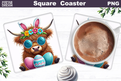 Highland Cow Square Coaster | Easter Sublimation Product Image 1