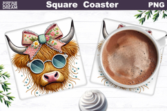 Highland Cow Square Coaster | Easter Sublimation Product Image 1