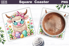 Highland Cow Square Coaster | Easter Sublimation Product Image 1