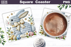 Cute Bunny Egg Square Coaster | Easter Sublimation Product Image 1