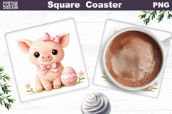 Pig Egg Square Coaster | Easter Sublimation Product Image 1