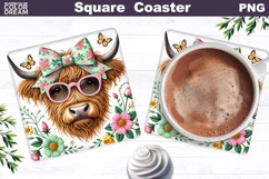 Highland Cow Square Coaster | Easter Sublimation Product Image 1