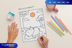 Cute Hippopotamus Playing Water Coloring Page Product Image 1
