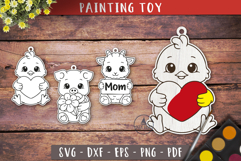 Cute Animal Painting Mom Heart Ornament SVG 