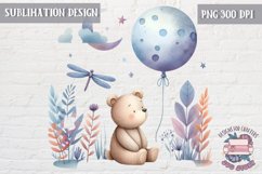 Cute Teddy Bear with Moon Sublimation Design Kids Decor PNG Product Image 1