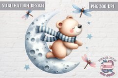 Cute Teddy Bear on Moon Sublimation Design Kids Decor Print Product Image 1