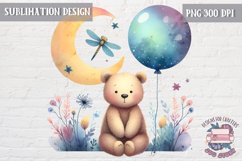 Cute Teddy Bear with Moon Sublimation Design Kids Decor PNG Product Image 1