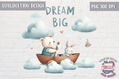 Cute Teddy Bear Dream Big Sublimation Design Kids Decor PNG Product Image 1