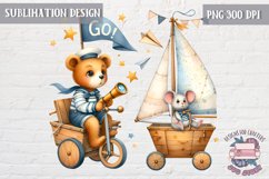 Cute Mouse and Bear sailor Sublimation Design Kids Decor PNG Product Image 1