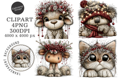 Cute Animals Christmas Clipart Product Image 1