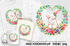Animal flower sublimation design, Bunny with flowers png Product Image 1