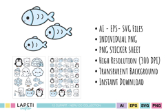 Chibi style winter animal PNGs for stickers and crafts