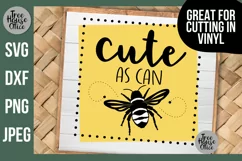 Cute As Can Bee Quote Digital File with honeybee silhouette in black and gold shown in a frame.  Great for cutting in vinyl.    SVG, JPEG, PNG, and DXF file types available