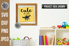 Cute As Can Bee Quote Digital File with honeybee silhouette in black and gold shown in a frame in a kids room.  SVG, JPEG, PNG, and DXF file types available