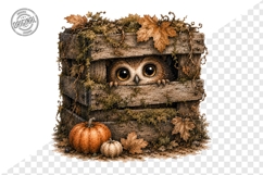 Cute Autumn Owl in Rustic Crate Watercolor Clipart PNG Product Image 1