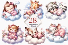 Sleeping Baby Animals Clipart, cute baby animals bundle Product Image 1