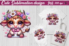 Baby Cow with letter Sublimation | Baby animal clipart Product Image 1