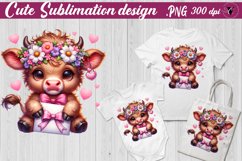 Baby Cow with letter Sublimation | Baby animal clipart Product Image 1