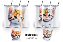 Cute Baby Cat Watercolor | Tumbler Sublimation Wrap Product Image 4