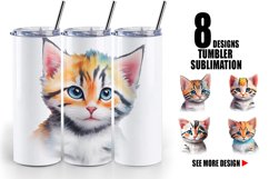 Cute Baby Cat Watercolor | Tumbler Sublimation Wrap Product Image 1