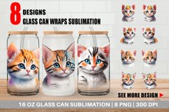 Cute Baby Cat Watercolor Glass Can Wraps Product Image 1