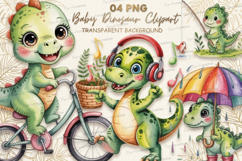 Cute Baby Dinosaur Clipart PNG Bundle, Watercolor Dino PNG Product Image 1