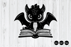 Cute Baby Dragon Reading Book SVG, Baby Dragon SVG Product Image 1