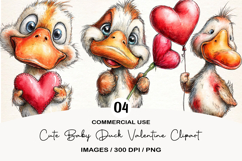 Cute Baby Duck Valentine Clipart Product Image 1