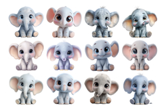 Cute Baby Elephant Clipart Bundle 40 PNG Product Image 2