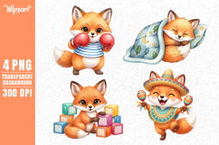Cute Baby Fox Activities Clipart PNG