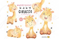 cute baby giraffe poses watercolor clipart PNG set Product Image 1