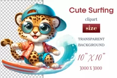Explore this adorable cartoon baby leopard surfer clipart perfect for children's parties, summer events, birthday invitations, t-shirt designs, sublimation prints, scrapbooking, and more. Bring a fun, summer vibe to your projects.