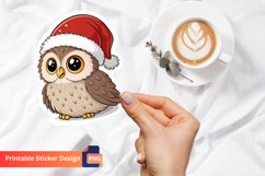 Cute Baby Owl With Santa Hat Sticker, Christmas Sticker Product Image 1