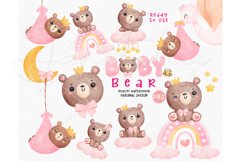 Kawaii Baby Shower Bear girl watercolor Clip Art Set Product Image 1