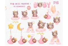 Kawaii Baby Shower Bear girl watercolor Clip Art Set Product Image 2