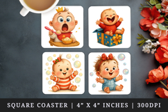 Cute Baby square coaster sublimation, coasters design Product Image 1