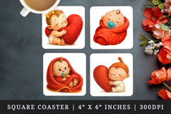 Cute Baby square coaster sublimation, coasters design Product Image 1