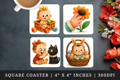 Cute Baby square coaster sublimation, coasters design Product Image 1
