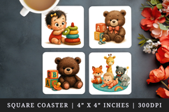 Cute Baby square coaster sublimation, coasters design Product Image 1