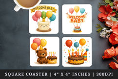 Cute Baby square coaster sublimation, coasters design Product Image 1