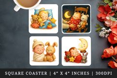 Cute Baby square coaster sublimation, coasters design Product Image 1