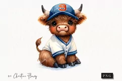 Cute Baseball Highland Cow PNG | Baseball PNG Product Image 1