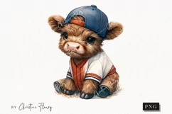 Cute Baseball Highland Cow PNG | Baseball PNG Product Image 1