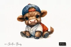 Cute Baseball Highland Cow PNG | Baseball PNG Product Image 1