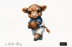 Cute Baseball Highland Cow PNG | Baseball PNG Product Image 1