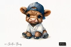 Cute Baseball Highland Cow PNG | Baseball PNG Product Image 1
