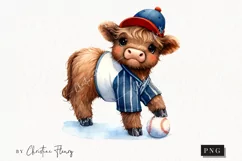Cute Baseball Highland Cow PNG | Baseball PNG Product Image 1