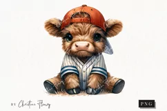 Cute Baseball Highland Cow PNG | Baseball PNG Product Image 1