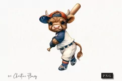 Cute Baseball Highland Cow PNG | Baseball PNG Product Image 1